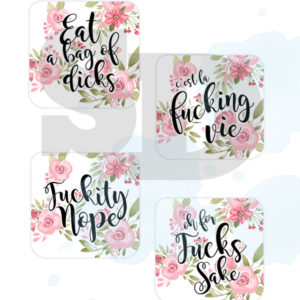 Pink Floral Sweary Square Coaster designs