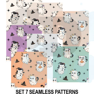 Ghost Cat Seamless Pattern Designs